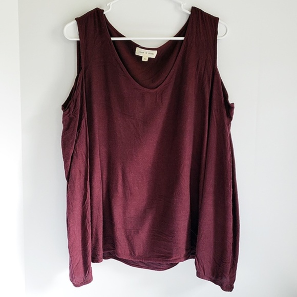 CLOTH & STONE Burgundy Cold Shoulder Top M - Picture 4 of 7